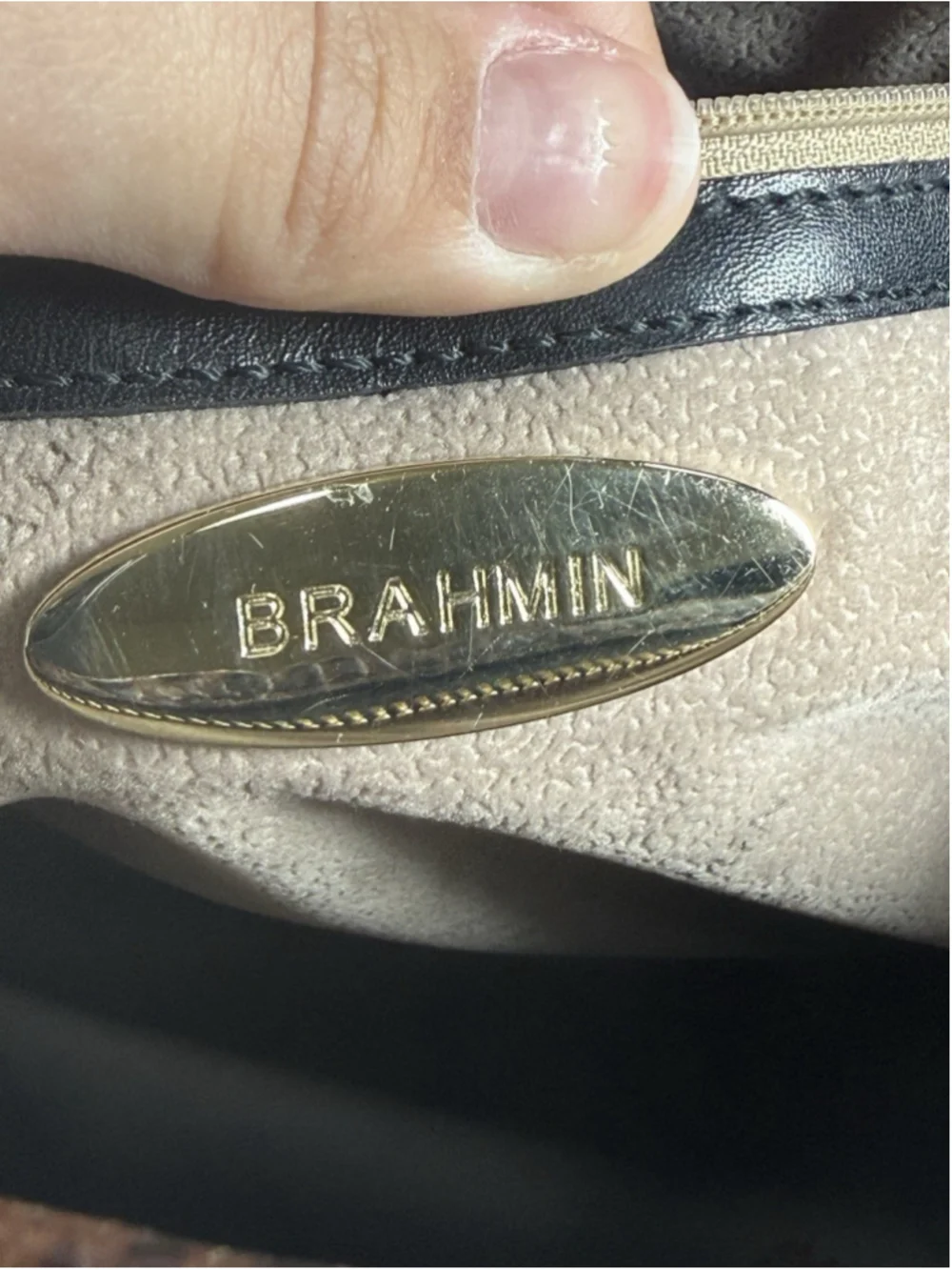 BRAHMIN Croc Embossed Leather Handbag Tote Purse Charms Black Brown